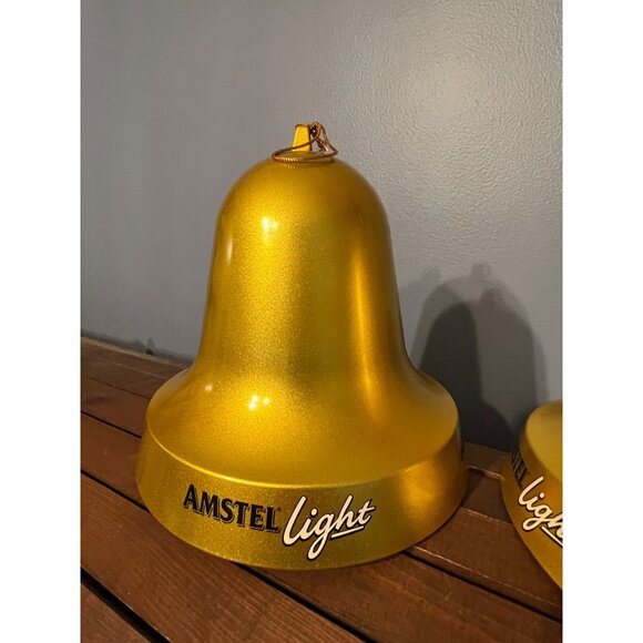 Vintage Amstel Light Metallic Gold Giant Plastic Bell Ornament Set of 2 RARE - Picture 2 of 9